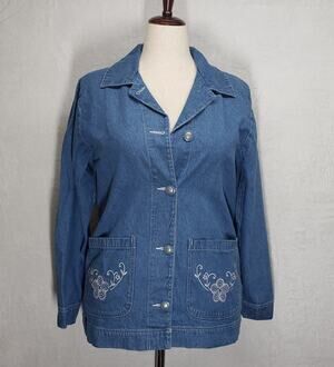 Vtg 90s Tudor Court Denim Jacket M Western Boho Cottagecore Oversized Boxy Fit